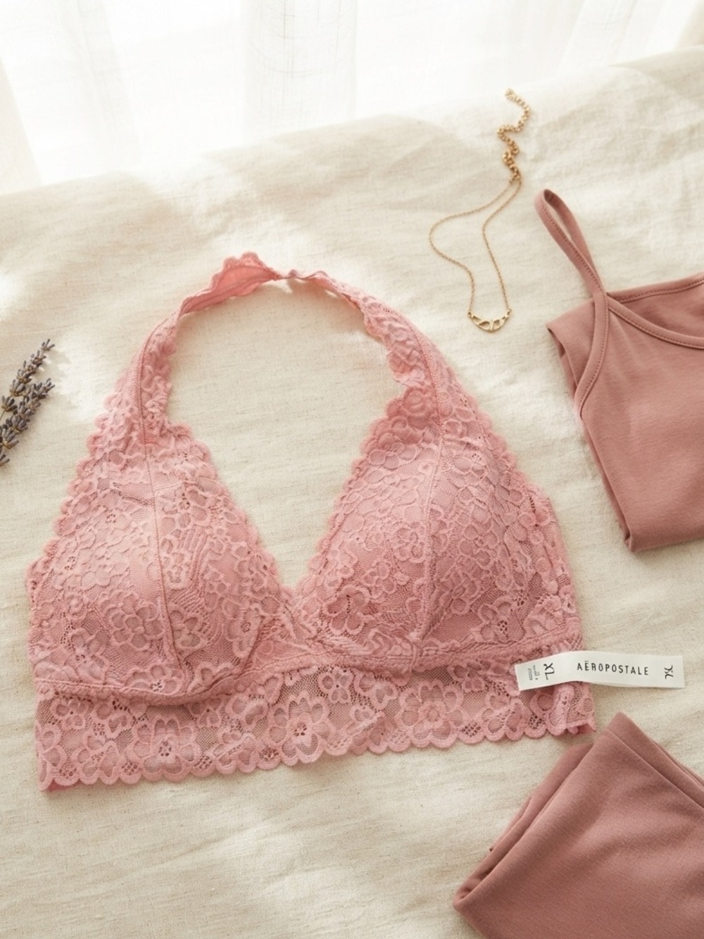 $32 NWOT Aeropostale Pink Lace Halter Bralette XL